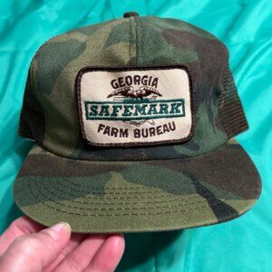 Trucker Hat Cap Vintage Georgia Farm Bureau Camo Pattern Snapback Patch